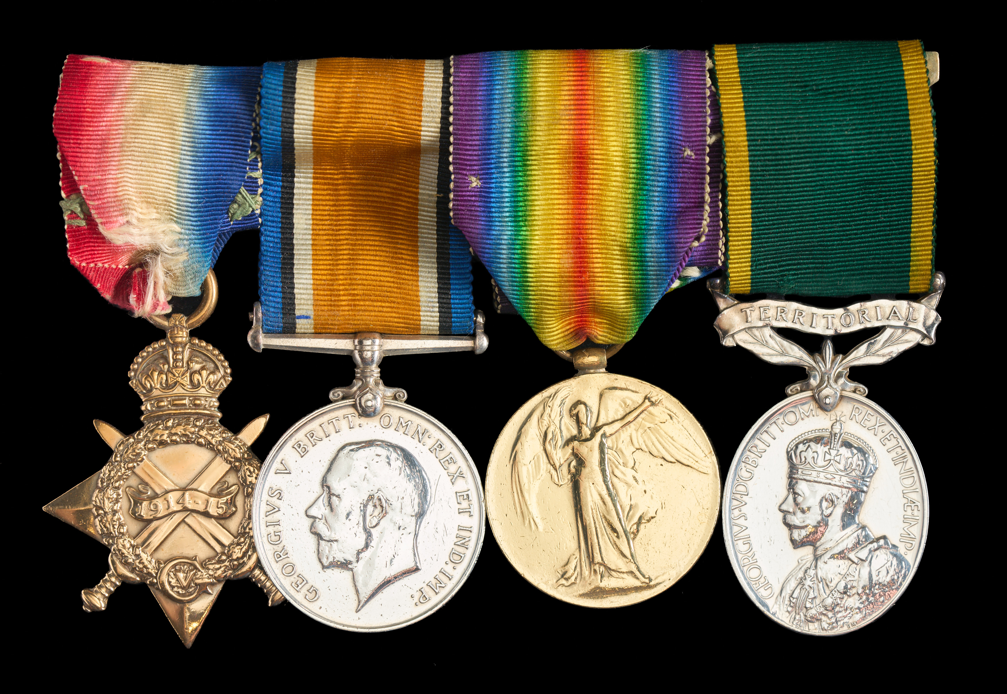 Joseph Carney : (L to R) 1914-15 Star; British War Medal; Allied Victory Medal; Territorial Efficiency Medal